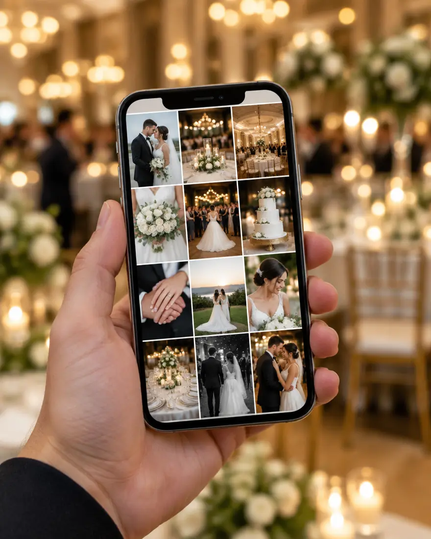 phone screen showing the guest collection — Herkel Production, Michigan wedding photography