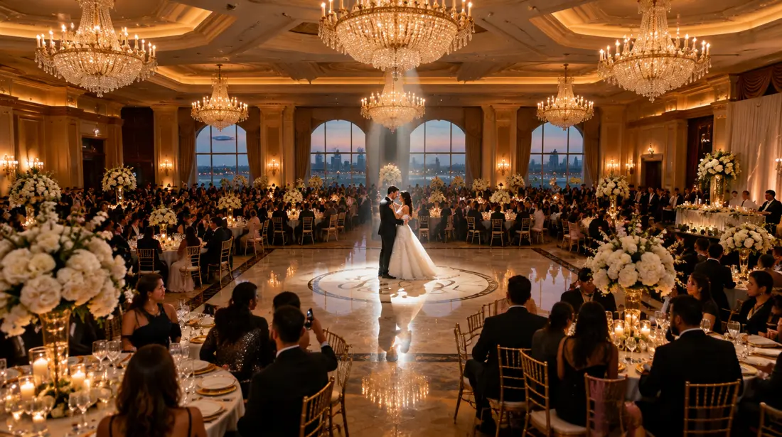 wide shot of a Metro Detroit banquet hall during a reception — Herkel Production, Michigan wedding photography